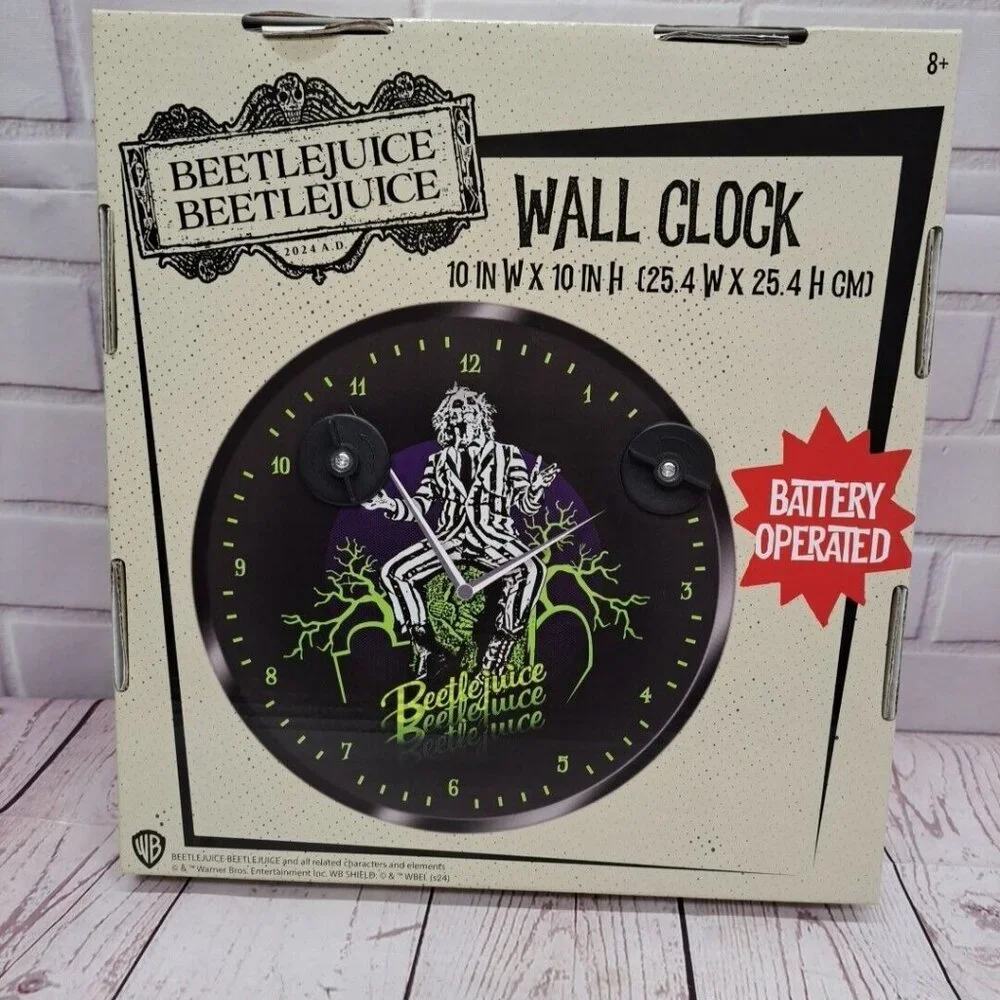 Warner Brothers Beetlejuice 2024 Wall Clock Black Green Graphics Battery Powered